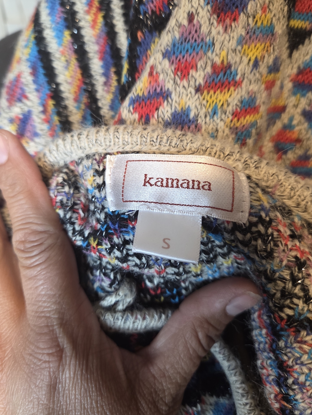 Multicolor Geometric Knit Cardigan with Faux Fur Cuffs - Picture 7 of 7